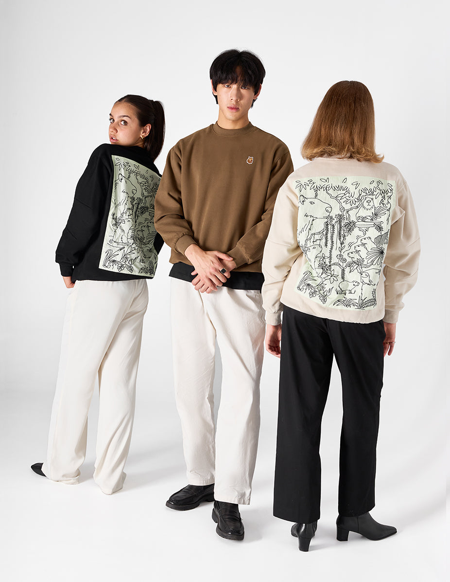 CAPYBARA HEAD PATCH FOREST SCENE SWEATSHIRT